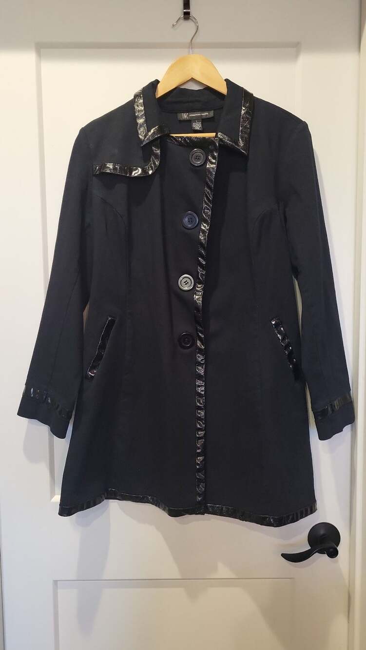 INC International Concepts Women's Black Cotton Gothicore Trench Coat with Pate